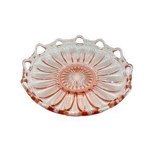 Vintage Pink Depression Glass Serving Ribbed Lace Bowl 12"